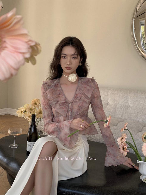 Spring Ruffled Neckline Crop Tops